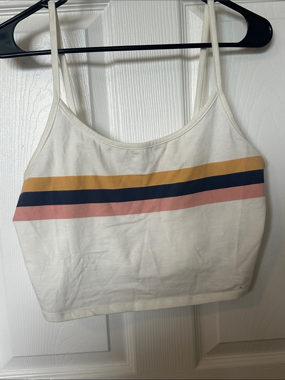 Women's Cream Striped Cropped Tank Top - Casual Summer Essential